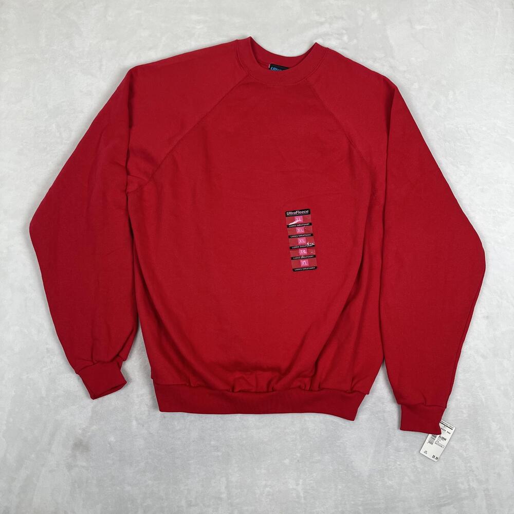Vintage Ultra Fleece Raglan Blank Sweatshirt Womens XL Red Fleece Made in USA